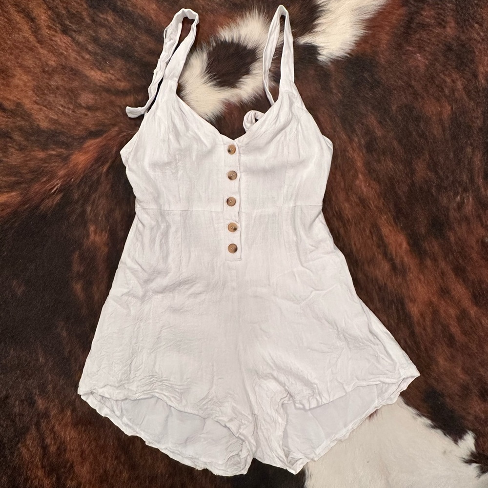 White Linen Button-Front Romper
